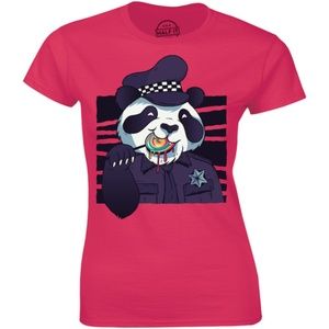 Police Panda Eating Sweet Rainbow Lollipop T-shirt